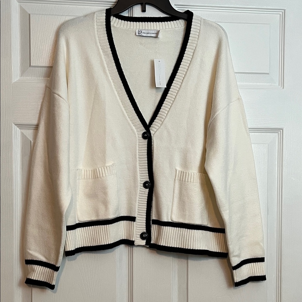 NY&C Button‑Front Cardigan Sweater White - Women’s M - NWT